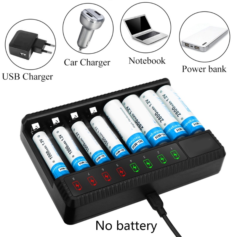 Addtoyou11 ที่ชาร์จแบตเตอรี่ 8 ช่อง AA AAA สําหรับแบตเตอรี่ NiMh NiCd หน้าจอ LCD Type-C In