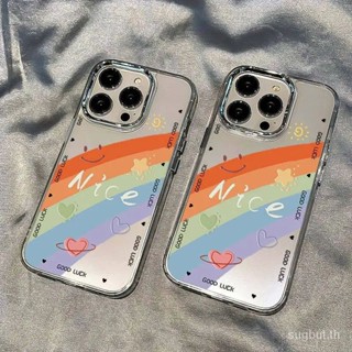 เคสโทรศัพท์มือถือแบบใส กันกระแทก ลายหน้ายิ้ม สีรุ้ง สําหรับ iPhone 15 14 13 12 11 pro max 14promax 13promax 11promax xr xsmax 7plus 8plus 14plus