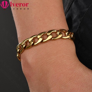 Lveror สร้อยข้อมือสเตนเลส ชุบทอง 18K ทรงเรขาคณิต สีพื้น เรียบง่าย สําหรับผู้ชาย