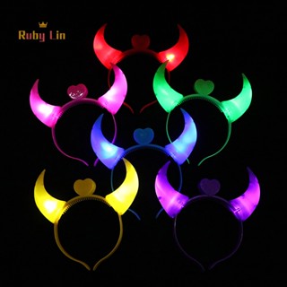 Ruby Lin ที่คาดผม มีไฟกระพริบ LED รูปปีศาจ ฮาโลวีน คริสต์มาส ของเล่นสําหรับเด็ก และผู้ใหญ่