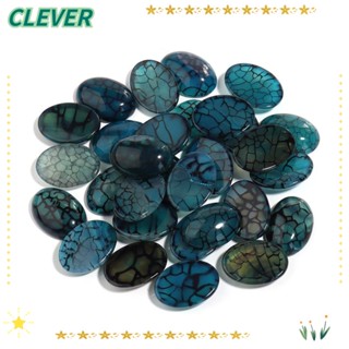 Clever ลูกปัดหินอาเกต ทรงวงรี แบน ขนาด 25*18 มม. สีฟ้าทะเล สําหรับทําเครื่องประดับ 10 ชิ้น