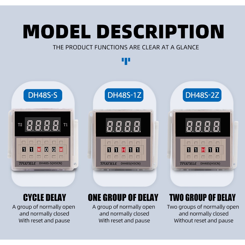 Taxnele DH48S-2Z DH48S-1Z DH48S-S Digital Timer Time Relay AC110V 220V DC 12V 24V พร้อมฐานรีเลย์