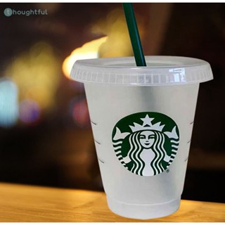 Starbucks แก้วน้ำหลอดใสพร้อมหลอดสีเขียวเหมาะสำหรับเด็ก 473ml 16oz TH