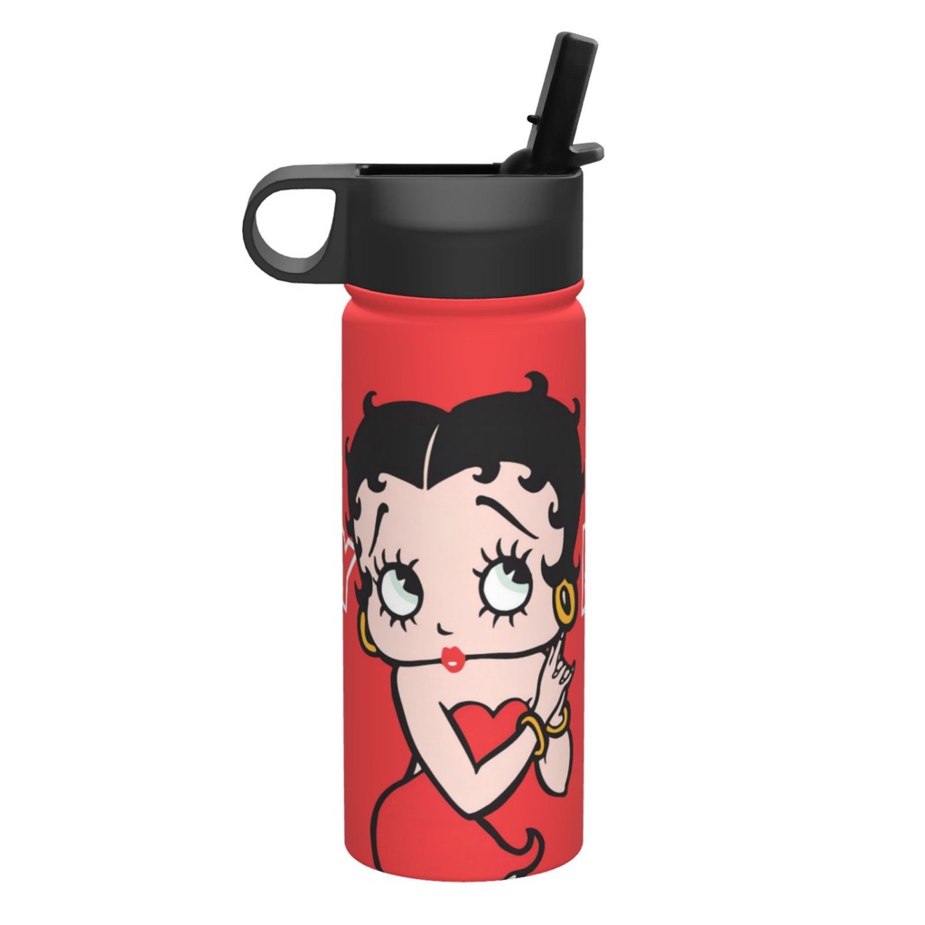 Betty Boop แก้วน้ําสเตนเลส มีฉนวนกันความร้อน พร้อมฝาปิด และหลอดดูด 18 ออนซ์ ใช้ซ้ําได้ สําหรับเล่นกีฬา