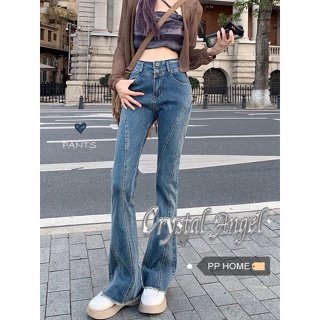 Crystal กางเกงขายาว กางเกงยีสน์ผู้หญิง ทรงหลวม ๆ ตรง Retro Hip Hop Pants 2023 NEW Style WMY23906GN 37Z230911