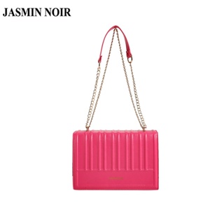 Jasmin NOIR กระเป๋าสะพายไหล่ สะพายข้าง หนัง PU ลายทาง แต่งสายโซ่ ขนาดเล็ก สําหรับผู้หญิง