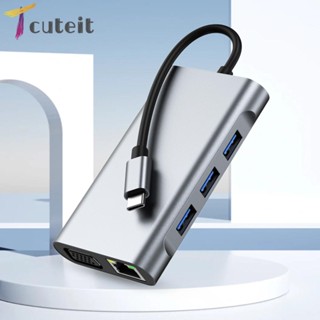 Tcuteit ฮับ Type-C 1080P 5GMbps 4K 30hz RJ45 100M USB-C 100W PD 8 ชิ้น