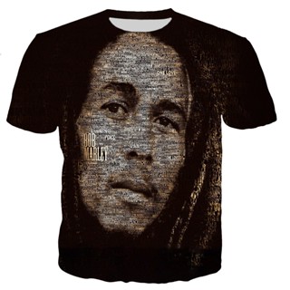 เสื้อยืด พิมพ์ลายนักร้อง Bob Marley สไตล์ฮาราจูกุ สตรีท