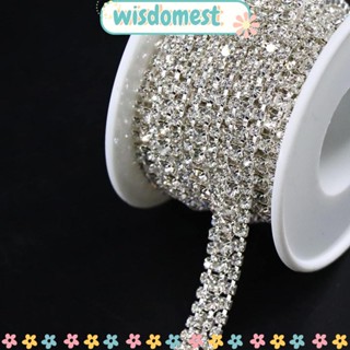 Wisdomest สายโซ่คริสตัล พลอยเทียม 3 แถว ฐานสีเงิน 3 หลา สําหรับทําเครื่องประดับ DIY