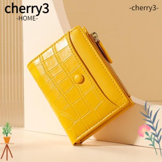 Cherry3 กระเป๋าใส่เหรียญ ผู้หญิง หลายช่อง หัวเข็มขัด หนัง PU ซิป กระเป๋าสตางค์ใบเล็ก