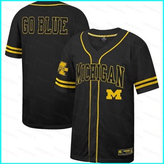 เสื้อคาร์ดิแกนเบสบอล พลัสไซซ์ ลายการ์ตูน Michigan Wolverines Jersey Button-Down