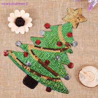 Newsandthen1 merry xmas sequins ต้นคริสต์มาส การ์ตูน happy diy applique iron on patch เย็บ Nice