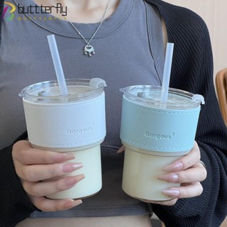 Buttterfly ขวดน้ํา พร้อมหลอดดูด 400 มล. สร้างสรรค์ พร้อมฝาปิด