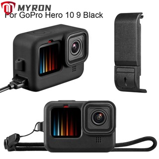 Myron ฝาครอบแบตเตอรี่ ซิลิโคน กันกระแทก สีดํา สําหรับ Hero 10 9