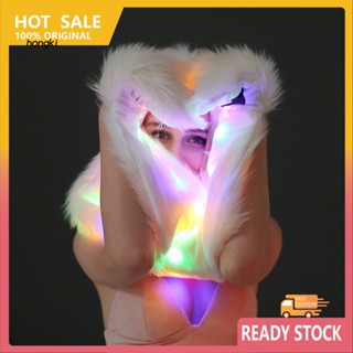 Hh หมวกฮู้ด แต่งหูสัตว์ มีไฟ LED พร้อมผ้าพันคอ สําหรับผู้หญิง เหมาะกับเทศกาล