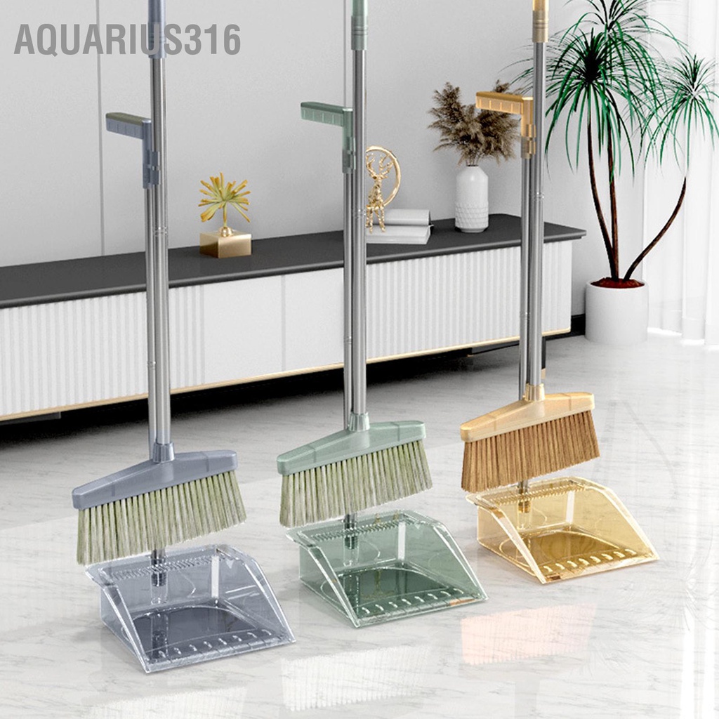 Aquarius316 ไม้กวาดที่ตักขยะชุดเครื่องมือทำความสะอาดฝุ่นกระทะยาวชุดแปรงไม้กวาดสำหรับห้องนอนหน้าแรก
