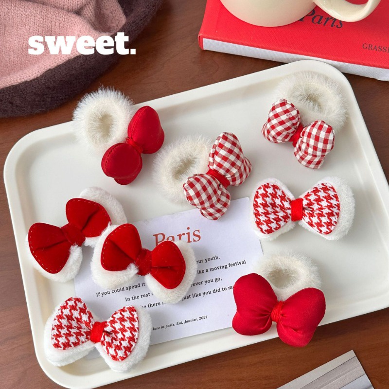 ใหม่สีแดง Bowknot จีนสีแดงโบว์ Barrette Hairpin อุปกรณ์เสริมผม Headwear