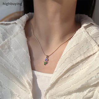 [highbuying] วินเทจ ที่มีสีสัน ดอกทิวลิป สร้อยคอ สําหรับผู้หญิง เด็กผู้หญิง แฟชั่น หรูหรา สีทอง กระดูกไหปลาร้า โซ่ โช้คเกอร์ สุนทรียศาสตร์ เครื่องประดับใหม่ พร้อมส่ง