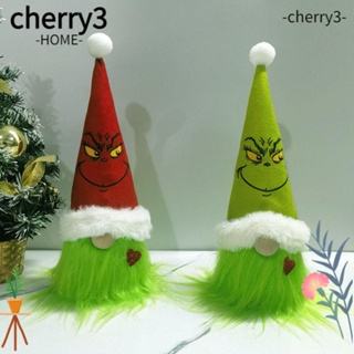 Cherry3 ตุ๊กตาโนมไร้หน้า ผ้ากํามะหยี่ขนนิ่ม สีเขียว สําหรับตกแต่งปาร์ตี้คริสต์มาส