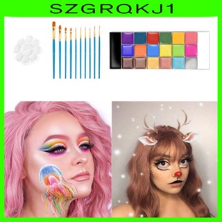 [szgrqkj1] พาเลทสีร่างกาย พร้อมแปรง 10 ชิ้น สําหรับผู้ใหญ่ เด็ก งานปาร์ตี้