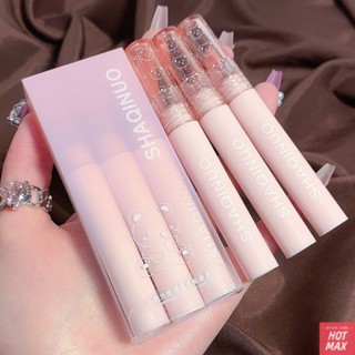 Shakino Bear Lip Glaze Set Waterproof LongLasting และ NonStick Cup Lip Makeup พร้อม Mirror Water และ Transparent Glossy Finish เครื่องสำอางความงาม ,Beauty Frenzy