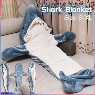 Shark Onesie ผ้าห่มผ้าสักหลาดนุ่มพิเศษสวมใส่ผ้าห่มฉลามมีฮู้ดบ้านหางสัตว์ถุงนอนสำหรับหนุ่มๆสาวๆบ้านกลางแจ้ง (twinkle.th)