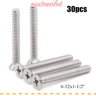 Suchenhd สกรูหัวแบน สเตนเลส 304 6-32x1-1/2 นิ้ว 30 ชิ้น|สกรูหัวจม แบบเต็ม สําหรับเต้าเสียบไฟฟ้า