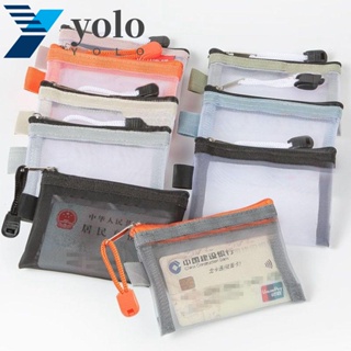 Yolo กระเป๋าตาข่ายไนล่อนใส ขนาดเล็ก สําหรับใส่เครื่องเขียน บัตรเครดิต บัตรประจําตัวประชาชน