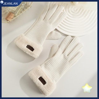 Jeanlan ถุงมือหน้าจอสัมผัส, ถุงมือขนกระต่าย กันลม สีพื้น กันความเย็น, ถุงมือแฟชั่น แบบเต็มนิ้ว ให้ความอบอุ่น สําหรับผู้ชาย