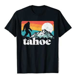 เสื้อยืด ผ้าฝ้าย พิมพ์ลายภูเขา ทะเลสาบ Tahoe สไตล์เรโทร สําหรับผู้ชาย