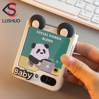 Lushuo เคสโทรศัพท์มือถือ ปิดด้านหลัง ลายหูน่ารัก สีขาว สําหรับ Samsung Galaxy Z Flip 5 ZFlip5 ZFlip 5 ZFlip 5