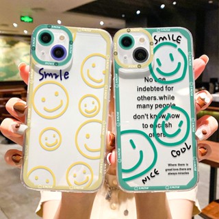 รอยยิ้มสีเหลืองสีเขียว เเคสโทรศัพท์ TPU Compatible for iPhone 11 14 13 12 15 Pro Max 7 8 14 Plus XR XS Max SE 2020