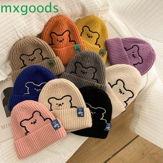 Mxgoods หมวกบีนนี่ ผ้าถัก ปักลายหมี กะโหลก น่ารัก เรียบง่าย ฤดูใบไม้ร่วง สําหรับผู้หญิง