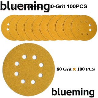 Blueming2 แผ่นกระดาษทรายขัด ทรงกลม 8 รู 5 นิ้ว 80 ช่อง สีเหลือง 100 ชิ้น