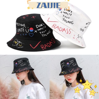 Zaijie24 หมวกบักเก็ต ลายกราฟฟิติตัวอักษร ตกปลา ฮิปฮอป กลางแจ้ง