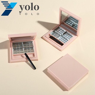 Yolo กล่องพาเลทเปล่า พลาสติก ทรงสี่เหลี่ยม สีชมพู 4 ช่อง 6 ช่อง อเนกประสงค์ สําหรับอายแชโดว์ บลัชออน