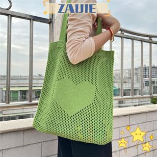 Zaijie24 กระเป๋าสะพายไหล่ ทรงโท้ท ถักโครเชต์ สไตล์แฟรี่