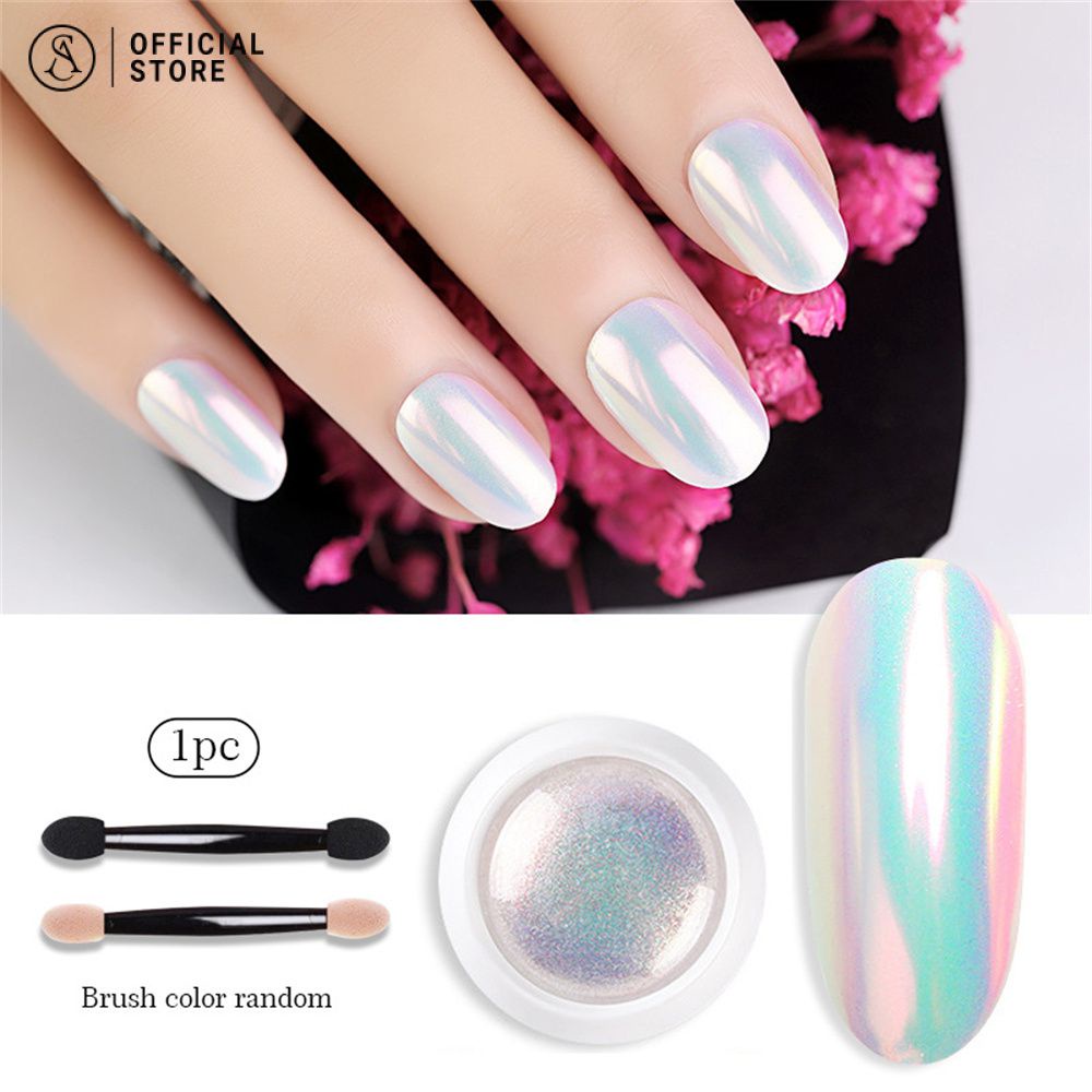 แป้งทาเล็บ ผงแวววาว สีรุ้งนีออนสีชมพูภาพลวงตา ปลอดสารพิษและไม่เป็นอันตรายเชลล์สีชมพูนางเงือกมุกกระจกเมจิกกระจกผง