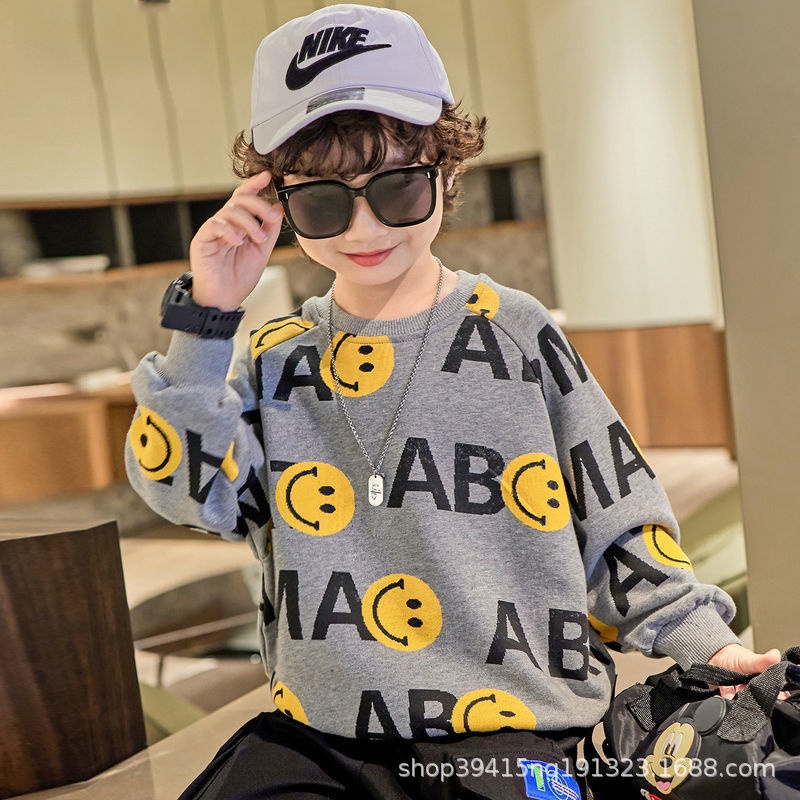 เสื้อกันหนาว ตัวยาว ขนาดใหญ่ แฟชั่นฤดูใบไม้ร่วง สไตล์สตรีท สําหรับเด็กผู้ชาย @-