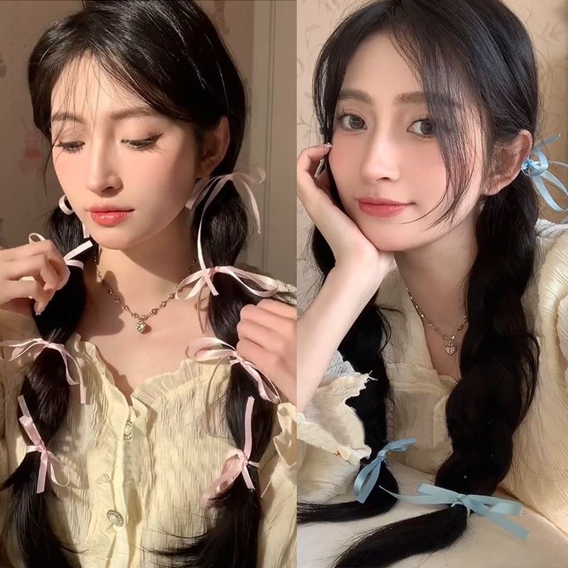 ยางมัดผมหางม้า แบบถัก ริบบิ้นยาว หลากสี 2 เมตร เครื่องประดับผม ยอดนิยม แฟชั่นเกาหลี สําหรับผู้หญิง