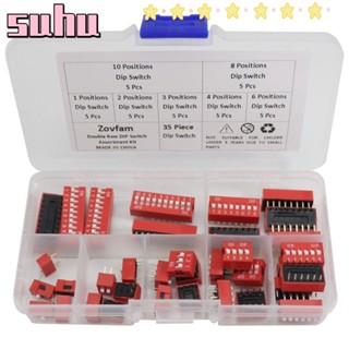 Suhuhd สวิตช์จุ่ม สีแดง 1 2 3 4 6 8 10 ตําแหน่ง PCB เมาท์ได้บนสไลด์ แถวคู่ 2.54 มม. DIL สวิตช์วงจร เบรดบอร์ด 35 ชิ้น