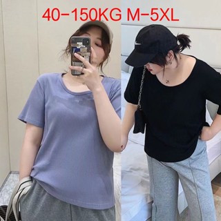 ส่งเร็ว【 M-5XL 40-150 กก. 】เสื้อยืดแขนสั้น ผ้าเรยอน ทรงหลวม พลัสไซซ์ สําหรับผู้หญิง พลัสไซซ์ 200jin