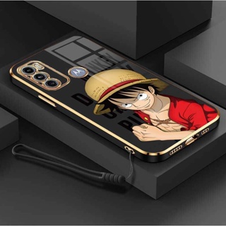 เคสโทรศัพท์มือถือ ซิลิโคนนิ่ม ป้องกันกล้อง ลายการ์ตูนลูฟี่ OnePiece หรูหรา พร้อมสายคล้อง สําหรับ Moto G60 G40 Fusion G22 G52 G50 5G G50 G30 G10