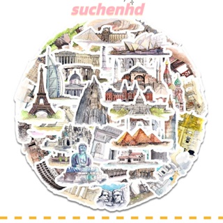 Suchenhd สติกเกอร์ PVC ลายสถาปัตยกรรม หลากสี สําหรับติดตกแต่งสมุดภาพ เดินทาง DIY 126 ชิ้น