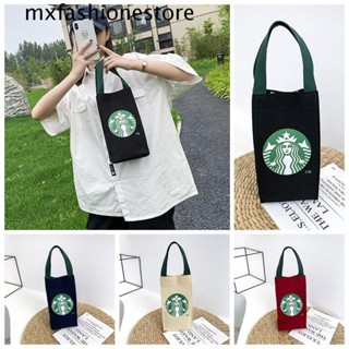 Mxfashione กระเป๋าผ้าแคนวาส พิมพ์ลาย Starbucks แบบพกพา สไตล์เกาหลี สําหรับใส่ขวดกาแฟ ขวดน้ํา