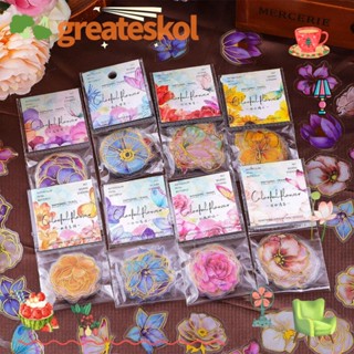 Greateskol สติกเกอร์ฟอยล์ PET ลายดอกไม้ หลากสี สําหรับตกแต่งสมุดภาพ DIY