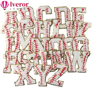 Lveror แผ่นแพทช์ ลายตัวอักษร Iron on Letters Chenille สําหรับติดเสื้อแจ็กเก็ตเบสบอล 26 ชิ้น