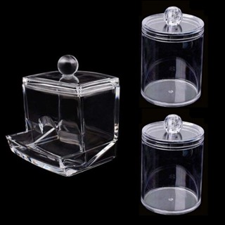 3pcs/set Home Clear Makeup Storage Waterproof With Lid For Bathroom Apothecary Cotton Swab Holder