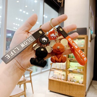 0911YWJJ Cut Bear Couple Key Chain Resin Car Shape School Bag Creative Key Pendants Bag Ornaments Lovely Key Buckle M1YF