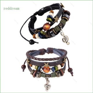 Redd สร้อยข้อมือหนัง ประดับลูกปัด ลายโน้ตดนตรี สไตล์วินเทจ